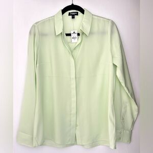 NWT Express Conscious Edit Satin Soft Green Portofino LongSleeve ButtonUp Shirt